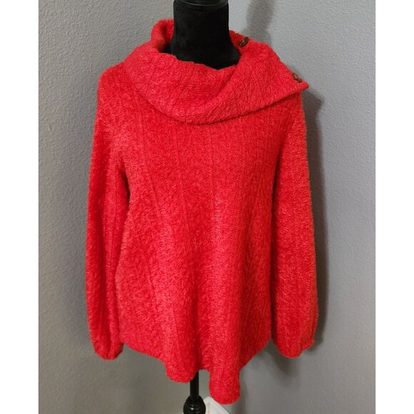 Ruby Rd. Sweater Womens Medium Red Button Cowl Neck Y2K Oversized Slouchy - Picture 1 of 11